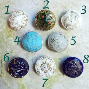 Choice of One ~ Small Antique Victorian Glass Buttons w/ Floral Designs ~ Conical Art Nouveau etc