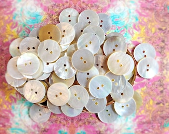 Vintage 1940s Minimalist Mother of Pearl Coat Buttons ~ Cleaned & Polished Shell MOP in Natural Off-Whites ~ almost 7/8" ~ 10 to 50 Ct