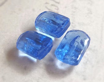 Set of 3 Vintage Transparent Blue Glass Buttons ~ Beveled Edges ~ 1/2" x 3/8"