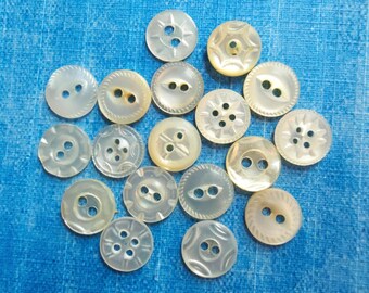 18 Tiny Vintage Carved Pearl Shell MOP Buttons ~ Baby Doll Diminutives ~ 5/16"
