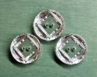 Gorgeous Set of 3 Vintage Clear Colorless Depression Glass Coat Buttons ~ Just over 1-1/16"