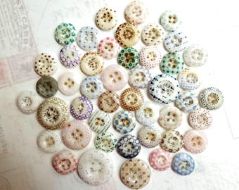 Huge Lot of 47 Small Antique China Calico Buttons ~ Many w/ Some Issues