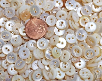 50 Vintage Dimi Mother of Pearl Shell MOP Buttons ~ Cleaned & Gently Polished ~ 3/8" or less ~ White to Honey Doll Baby Diminutives