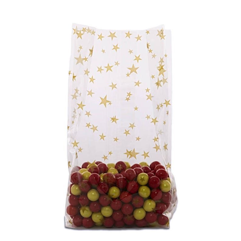 Medium GOLD STARS 4x2x9 Cello Cellophane Party Treat Food Snack Bags Free Shipping!