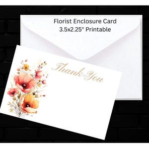 PDF « Merci » bouquet de coquelicots oranges, petite carte vierge de clôture pour fleuriste, imprimable 3,5 x 2,25 pouces, étiquette, floral, étiquette cadeau, travaux manuels, scrapbooking