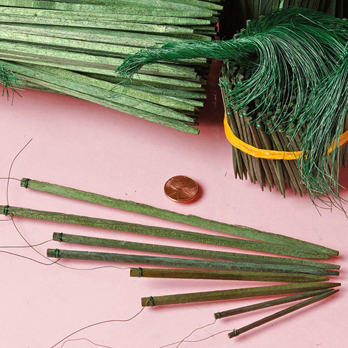 6 Green Wooden Wire PICKS Florist Wood Stakes Floral Etsy