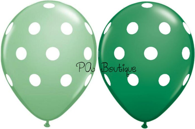Your Choice of Quantity with Free Shipping! Wintergreen Mint Dark Green and White Assorted Polka Dot 11 Latex Helium Balloons