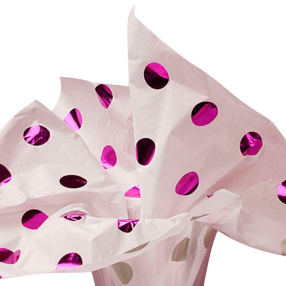 White /& Metallic Pink Polka Dot Tissue Paper for Gift Bags 20x30 Sheets Free Shipping!