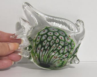 Pisapapeles vintage de cristal artístico con forma de pez: flores millefiori estilo Murano