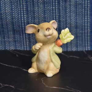 Vintage Homco Bunny Figurine #1410. Bisque Porcelain Ceramic Rabbit Figurine. Brown Bunny Holding a Carrot by Home Interior & Gifts Co.