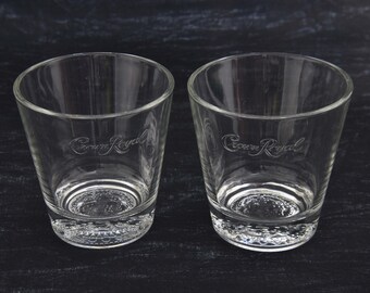 Set of Two Vintage Royal Crown Whiskey Glasses. Old Fashioned Whisky Barware. On the Rocks Lowball Tumblers. Canadian Whiskey Glassware.