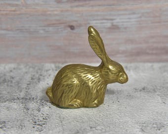 Vintage Brass Bunny Figurine: Collectible Rabbit Shelf Sitter