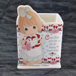 Rare Precious Moments Candy Cane Bisque Porcelain Box. Vintage Porcelain “Cane You Join Us For A Merry Christmas” by Precious Moments