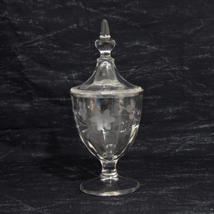 Vintage Clear Etched Compote Candy Dish with Lid