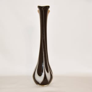Mid Century Blown Black and White Art Glass Cased Swung Vase. Mid Century Swung Vase. Black & White Swung Bud Vase. Black and White Vase.
