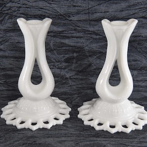 Two Vintage Randolph Pattern Milk Glass Candlestick Holders by Fostoria Glass Co. Fostoria Randolph Milk Glass Candle Holder.