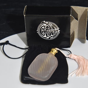 Vintage Glass Pink Perfume Bottle with Pink Tassel & Gold tone lid with Attached Wand by Glass Act Studio. Purse Perfume Bottle with Wand.