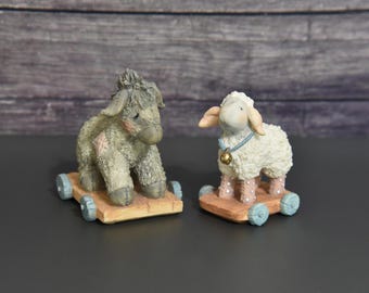 Figuras antiguas de ositos de peluche: burro y cordero, 1993
