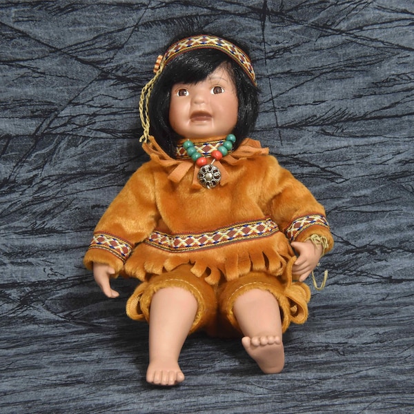 Duck House Heirloom Dolls Native American Child Doll. Vintage Collectible Native American Baby Doll. Fine Porcelain Doll Numbered:0620/5000