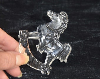 Vintage Princess House Lead Crystal Rocking Horse Ornament. Hobby Horse Ornament Made of Clear Crystal. Lovely Christmas Holiday Ornament.