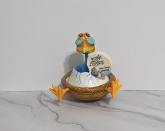 Vintage Blue Nerdy Bird Hatchling Wobbly Figurine "Hey Funny Looking" with Original Tag. By  Exhart, Tim Twinkler 2006