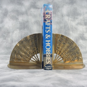 PRICE DROP. Brass Fan Phoenix Oriental Bookends, Asian Brass Phoenix Bookends, Brass Fan Style Bookends, Brass Fan Bird Bookends.