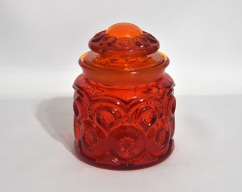 Vintage Moon & Stars Red Glass Small Canister Jar by LE Smith. Amberina Red Moon and Stars Canister. Red Glass Cannister Container