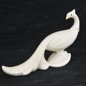 Vintage Mid Century White Spatterware Bird Figurine by Maddux of California. White Stylized Pheasant/Peacock Figurine. Pebble Glazed Bird.