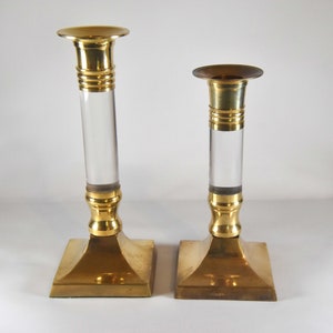 Mid Century Modern Brass and Lucite Taper Candlestick Holders. Pair of Vintage Candle Holders made of Lucite and Brass. Lucite & Brass Decor