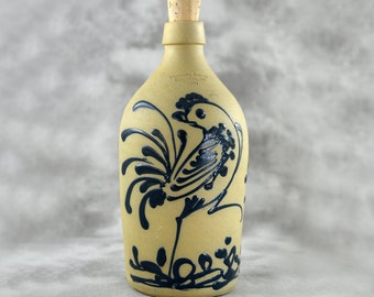 Botella de gallo de cerámica de Wisconsin esmaltada con sal y corcho. Jarra de gallo esmaltada con sal. Jarra de gallo para decoración rústica. Jarra de cerámica con gallo.