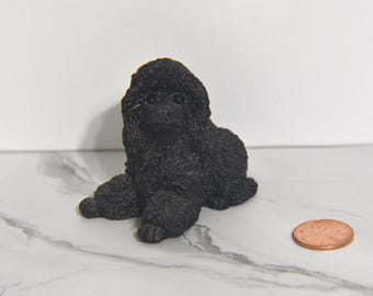 Vintage Stone Critter Littles Black Poodle Figurine, Miniature United Design Corp Dog Statue, Collectible, Micro Poodle Lover Gift