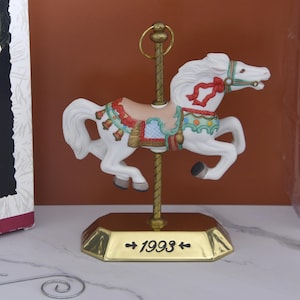 Vintage Hallmark Keepsake Carousel 1993 Ornament & Display Stand by Tobin Fraley. Collectible Carousel Horse Ornament Second in the Series.