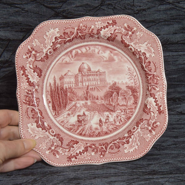 Johnson Bros. The Capitol at Washington Historic America Collectors Red Plate. Square Salad Plate Capitol Building Plate. Collectible Plate.