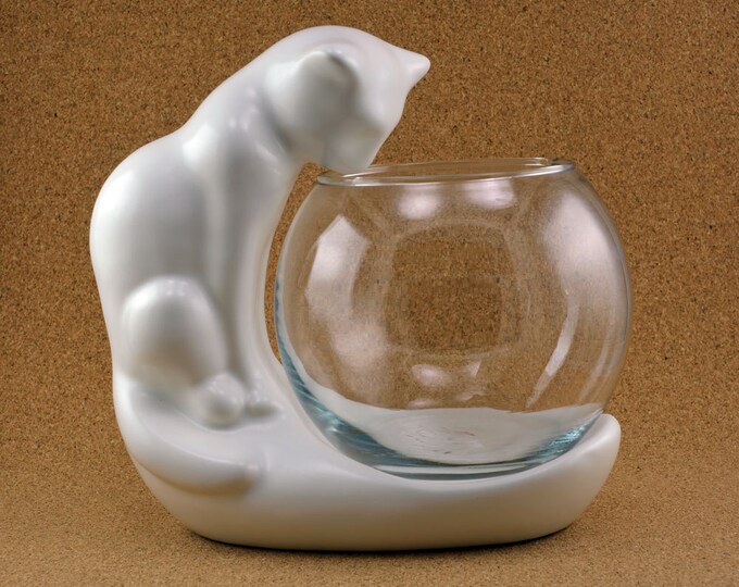Vintage Cat Pottery With Fish Bowl Possibly Haeger or Camark Etsy