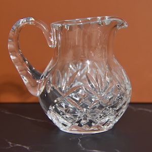 Vintage Small Unmarked Clear Crystal Creamer with a Criss Cross and Fan Design. Small Heavy Crystal Pitcher.  Vintage Crystal Glass Creamer.