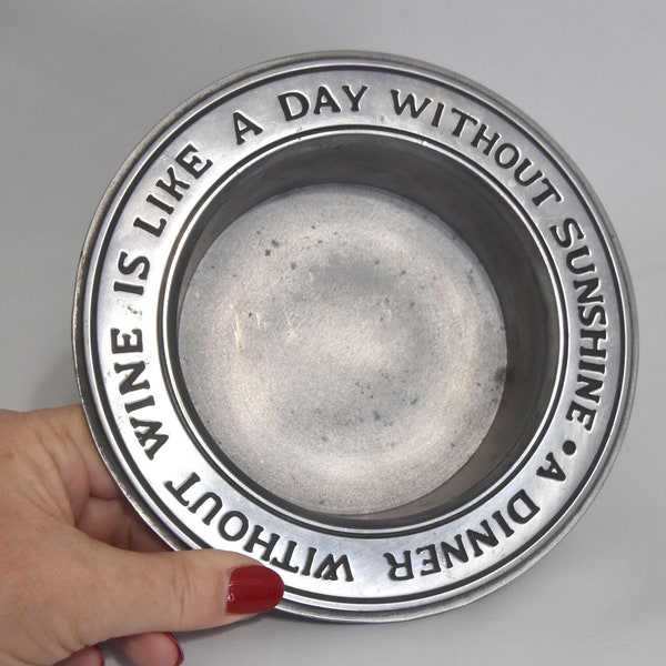 Vintage Pewter Wine Bottle Coaster EALES 1779  "A Dinner Without Wine is Like a Day Without Sunshine"  Pewter Wine Holder for Your Table.