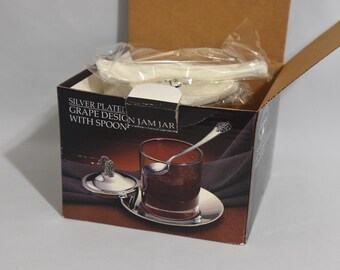 ヴィンテージ ルイ16世スタイルの銀メッキガラスジャム瓶、ハンドルと