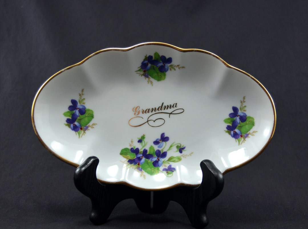Grandma Trinket Dish Fine China by Viletta With Violets. Small Trinket