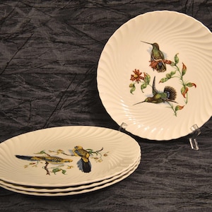 Set of Four Burleigh Ware Birds on a Branch Plates by Burgess & Leigh Ltd. Collectible Bird Plates.  Plates with Exotic Birds on a Branches.