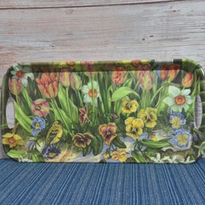Vintage Floral Melamine Serving Tray Made by Evergreen. Artist Signed Plastic Melamine Tray with Flowers and a Bird.