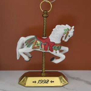 Vintage Hallmark Keepsake Carousel 1992 Ornament & Display Stand by Tobin Fraley. Collectible Carousel  Horse Ornament First in the Series.