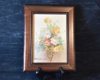 Original Framed Robert Cox Oil Painting Mixed Flower Bouquet 1982. Vintage Floral Oil Painting.