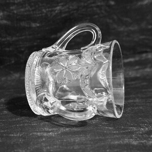 Three Handled Loving Cup. Antique Pressed Glass 3-Handled Loving Cup with Swag Drape and Floral Design. Collectible Glass Loving Cup. image 4