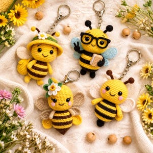 Portachiavi ape all'uncinetto: ciondolo per borsa a forma di ape amigurumi fatto a mano, portachiavi a forma di ape in peluche, regalo per lei, ape all'uncinetto kawaii, ciondolo per zaino