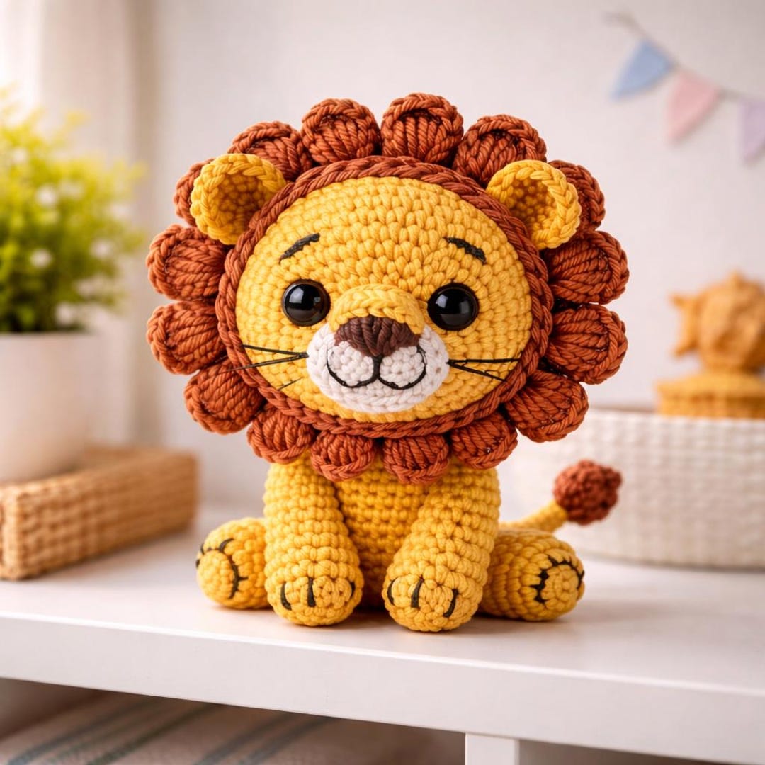 Handmade Crochet Lion Amigurumi Plush Toy, Soft Stuffed Animal Nursery ...