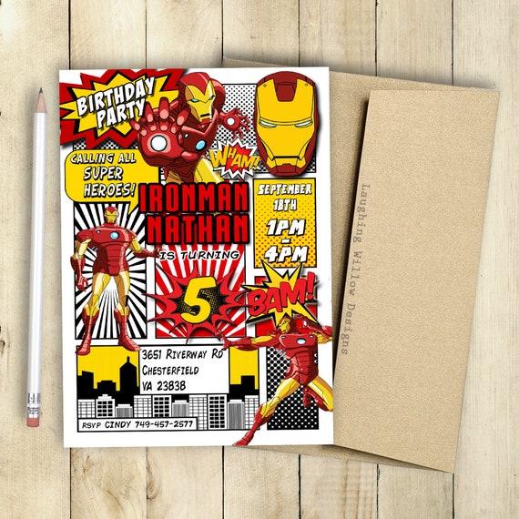 Ironman Invitation Incredible Ironman Birthday Party Comic Book Customized Superhero Invitation Printable Retro