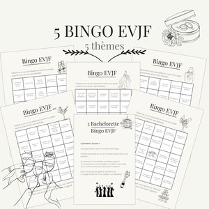 Jeux EVJF Bingo à Imprimer, Pack 5 Cartes Bingo Enterrement Vie Jeune Fille, Jeux Mariage, Animation EVJF, Jeu Soirée Fille PDF