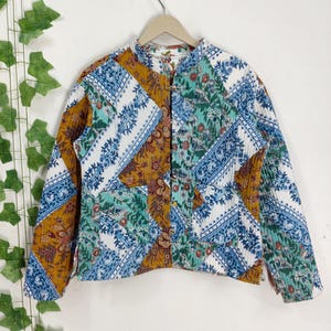 Bohemian Patchwork Jacket, Quilted Cotton Coat, Handmade Indian Floral Print Jacket, Lightweight Casual Layer
