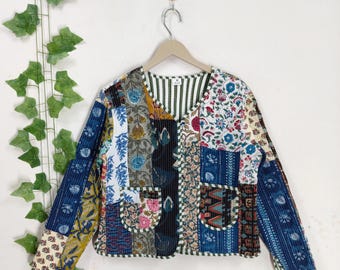Assortiment de vestes en patchwork de coton pour femme, veste courtepointe ethnique bohème faite main, vêtements d'extérieur durables artisanaux vintage