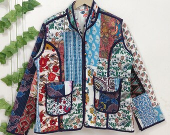 Assortiment de vestes en patchwork de coton pour femme, veste courtepointe ethnique bohème faite main, vêtements d'extérieur durables artisanaux vintage